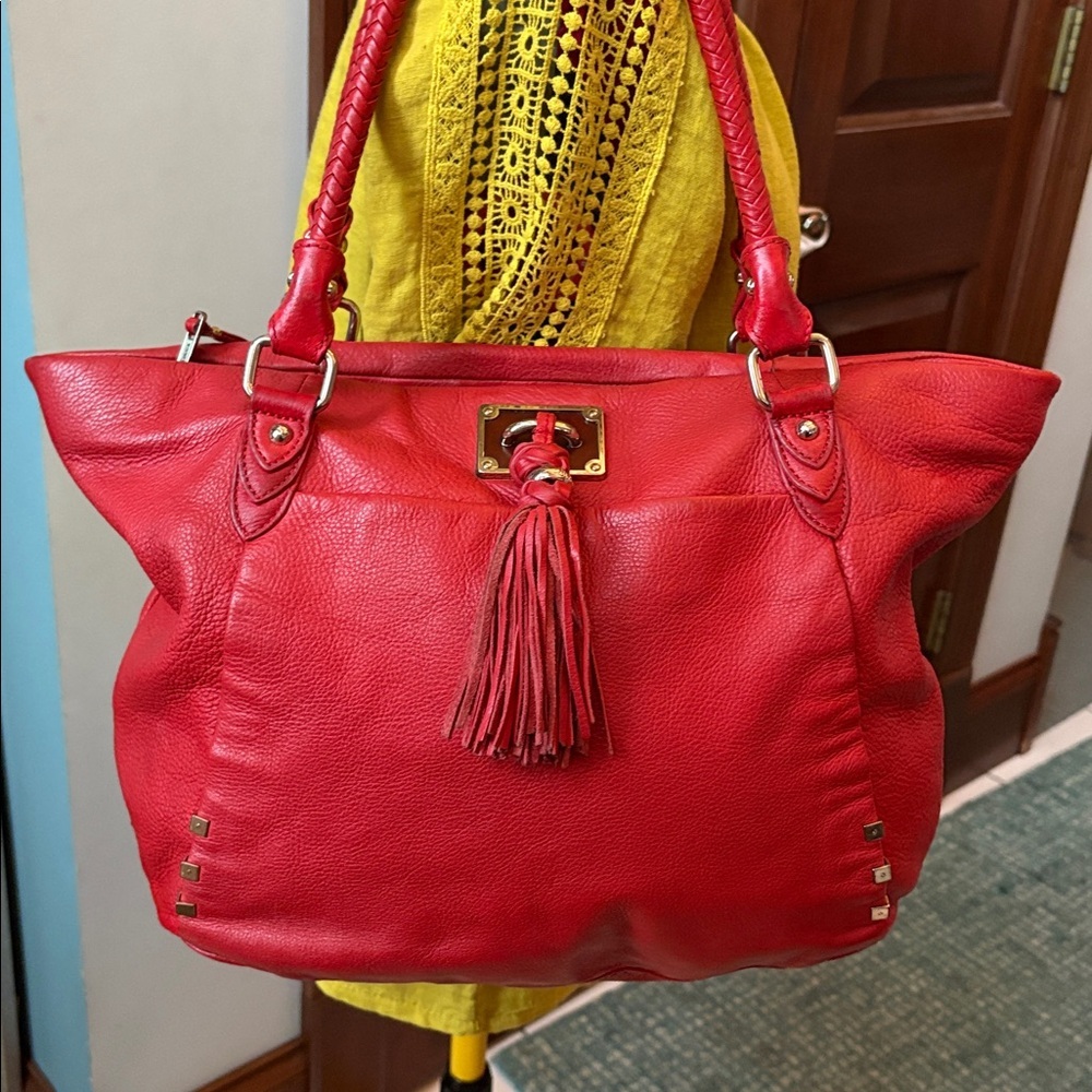 Elliott Lucca  shoulder Bag  pebbled leather Red  2 exterior slip pocket
Gold Hw